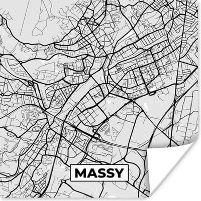 Poster Kaart - Stadskaart - Frankrijk - Massy - Plattegrond - 100x100 cm XXL