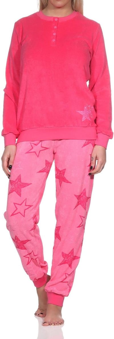 Normann dames badstof pyjama lange mouw met manchetten in steroptiek - ook in oversize