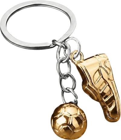 Ainy - Sleutelhanger Voetbal | Goudkleurig Metaal | Voetbalschoen Accessoires Keychain | Cadeau voor Voetballers, Kinderen & Volwassenen | Perfect Geschenk voor Sportliefhebbers