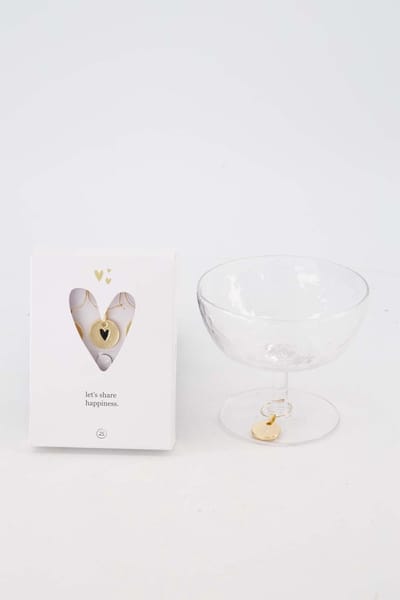 Zusss Set Van Een Coupe Glas Hartje Met 6 Wijnhangers In Doosje Hartje - Verjaardag - Cadeau Dames Metaal Gold