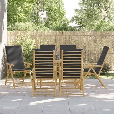 vidaXL - Tuinstoelen - 6 - st - inklapbaar - met - kussens - bamboe - donkergrijs