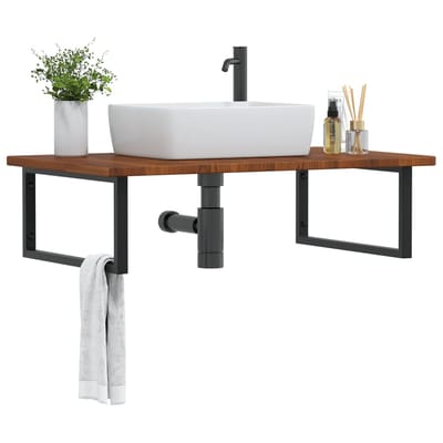 vidaXL - Badkamer - wandschap - staal - en - massief - eikenhout