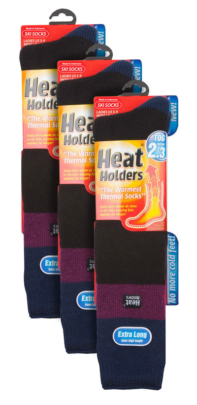 Heat Holders - 3 paar kniehoge skisokken voor dames - Zwart / Fuchsia