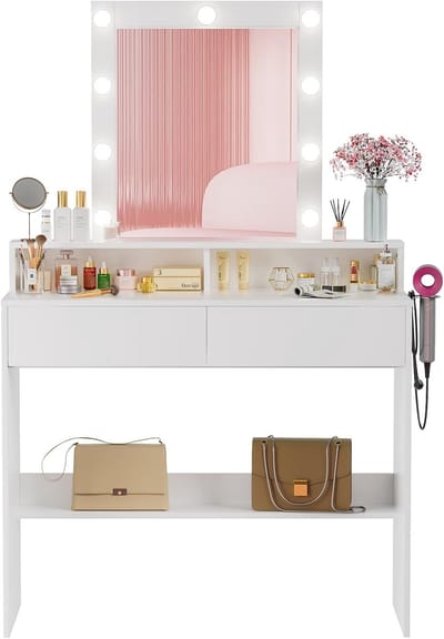 Kaptafel met Spiegel - Make-up tafel - Schoonheid verzorgen - Verstelbare LED verlichting - 80 x 40 x 145 cm