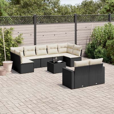 vidaXL - 10-delige - Loungeset - met - kussens - poly - rattan - zwart
