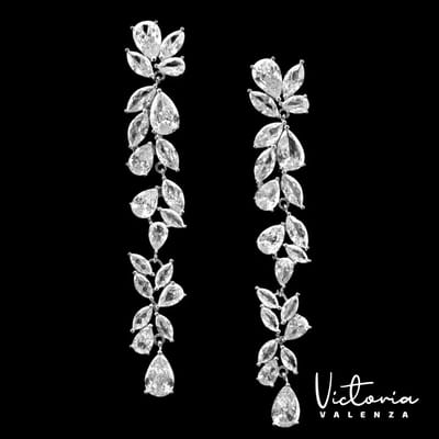 Victoria Valenza Paris Luxe Oorbellen Dames Messing Oorringen Oorringen - Witte Steen - Kleur Zilver - 1 Paar