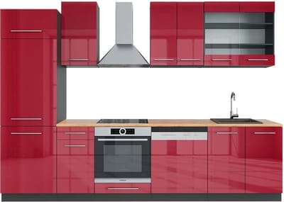 Vicco Fame-Line Complete keukeneenheid – 300 cm, WB Eik Bordeaux hoogglans/antraciet