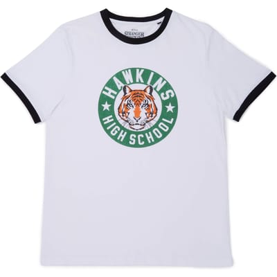 Stranger Things Badge Ringer T-Shirt - Wit/Zwart - XXL