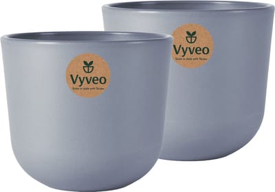 Vyveo - Bloempot Soren - Set van 2 - 13x12 - Donkergrijs - Bloempot voor binnen en buiten - Lichtgewicht - Breukbestendig - Vorstbestendig - UV-bestendig