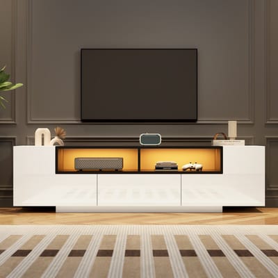 MODFU - Tv-Meubel - Led-Verlichting En Lade - Modern - Woonkamer - Spaanplaat - Wit - 180 X 40 X 48 Cm