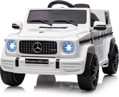 Brisakys Mercedes-Benz G63 AMG klasse AMG 12V Accu auto Elektrische Kinderauto met Rubberen banden, Lerenzitje, Bluetooth en Afstandsbediening (Wit)