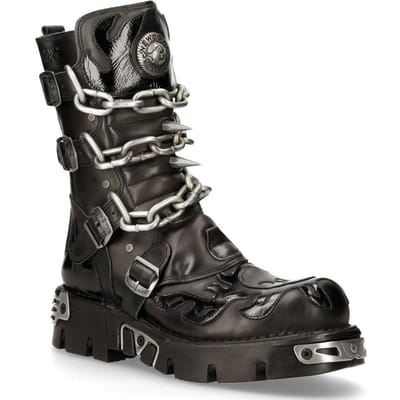 New Rock zwarte puntige gotische laarzen met halfhoge kuit-727-S1