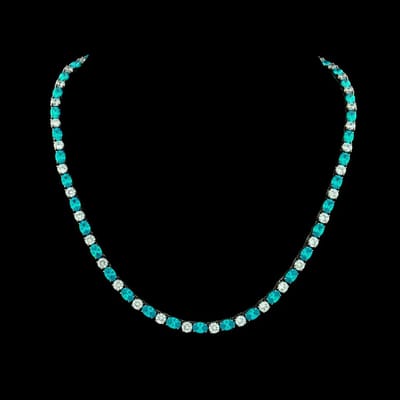 Victoria Valenza Zilverkleurige RVS Tenniscollier met Ovale Blauwe Zirkonia - Ketting - Zilverkleurig - RVS - Tennisketting - Zirkonia