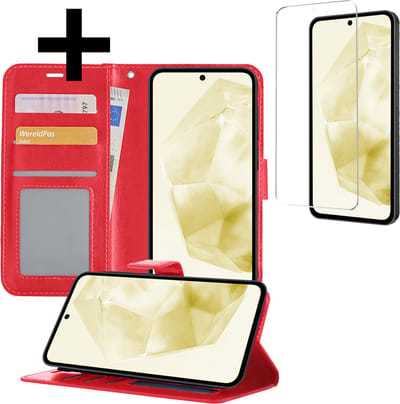 Hoesje - Met Screenprotector - Geschikt voor Samsung Galaxy A35 - Luxe Pasjeshouder - Bookcase Portemonee - Flip Case - Kunstleer Book Case - Flipcase - Book Cover - Walletcase - Portemonneehoes - Telefoonhoesjes - Rood
