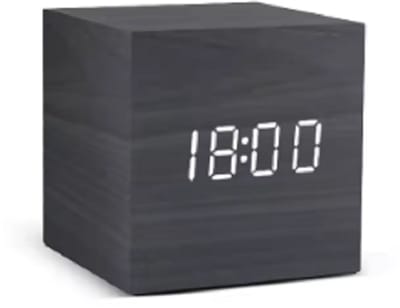Finnacle - Houten Wekker -Digitaal - Temperatuur - 6/6CM - Mini klok - Op je nachtkastje - Batterij/USB - Zwart