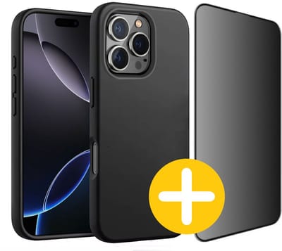 Hoesje en Privacy Screenprotector Combi Geschikt Voor iPhone 16 Pro - Zwart Hoesje + Privacy Glas