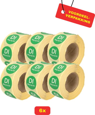 6 X HACCP datumstickers met Di weg op Do - 6 x 500 stickers - Voordeelverpakking!