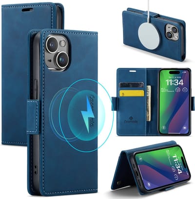 Casemania Hoesje Geschikt voor Apple iPhone 15 Navy Blue - Portemonnee Book Case - Geschikt voor MagSafe