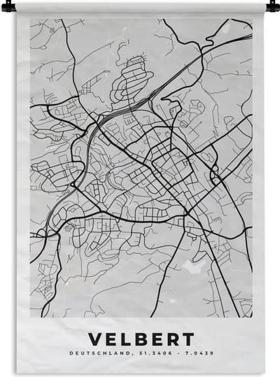Wandkleed - Wanddoek - Plattegrond - Velbert - Kaart - Stadskaart - Duitsland - 120x180 cm - Wandtapijt