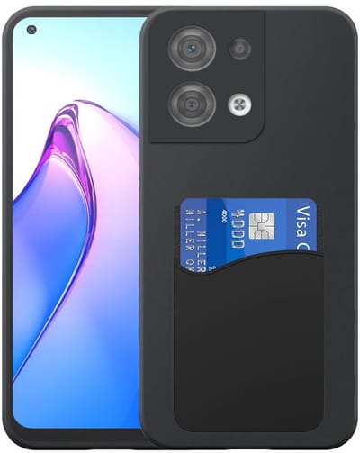 Geschikt voor Oppo Reno 8 5G Telefoonhoesje met Siliconen Pasjeshouder - Flexible Back Cover Case Siliconen TPU with Silicone Cardslot - Zwart - Smartphonica geschikt voor Oppo Reno8 5G