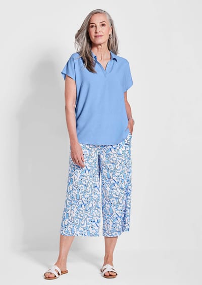 Blouse zonder sluiting met een open overhemdkraag - lichtblauw - Gr. 22 van Goldner Fashion