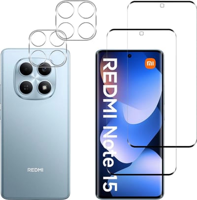 Pack de 2 Verres Trempé pour Xiaomi Redmi Note 15 4G Film Vitre Protection Ecran + 2 Verres Trempé Appareil Photo Arrière Film Protection