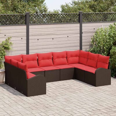 vidaXL - Tuinbank - Set - 9 - st - Bruin - en - Rood - poly - rattan