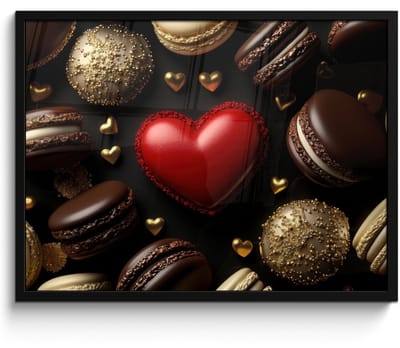 Poster in lijst - Fotolijst 70x50 cm - Posters - Macarons - Rood - Hart - Posterlijst zwart - Decoratie - Wanddecoratie woonkamer - Muurdecoratie slaapkamer