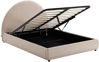 Vente-unique Bed met opbergruimte fluweel beige 180 x 200 cm (Super King Size Bed)