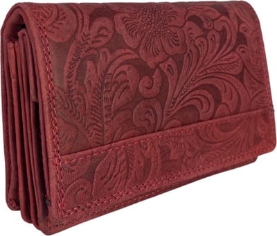 Leren Dames Portemonnee Rood - Luxe Dames Portemonnee Met Ruime Vak Voor Kleingeld