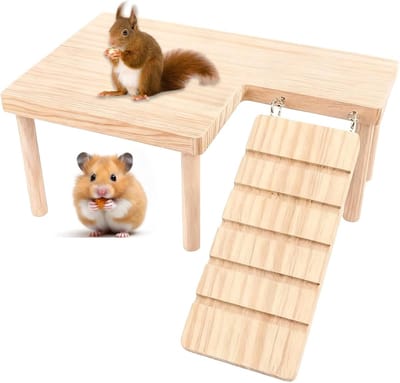 Houten Klimplatform voor Kleine Dieren, Ladder voor Hamsters en Muizen, Bevorder Coördinatie en Speelplezier (28 x 17 x 13.5 cm)