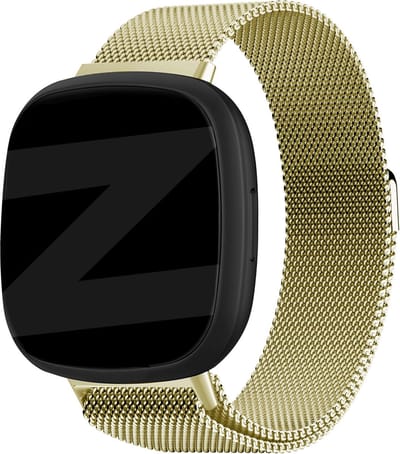 Bandz Milanese loop band geschikt voor Fitbit Versa 3 / Sense - Hoogwaardig gevlochten stalen materiaal smartwatch bandje - Milanees bandje met magneetsluiting - champagne gevlochten stalen bandje