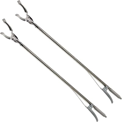 Set van 2 metalen grijptangen, 90 cm, met afvaltang en grijphulp voor vuilnis en schoonmaak