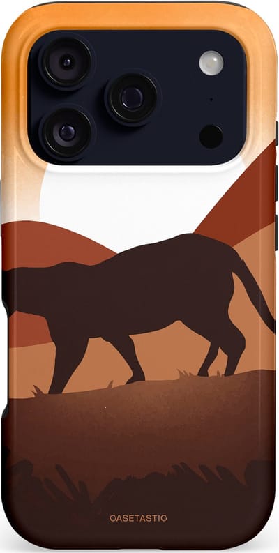 Casetastic hoesje geschikt voor Apple iPhone 17 Pro - MagSafe - Dubbellaagse bescherming - Zonsondergang Safari - Fashion Case - Zwart Oranje Goud Bruin
