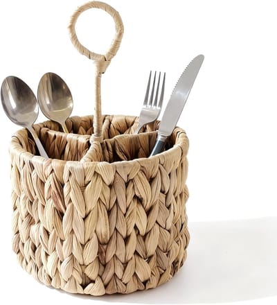 Geweven Opbergmand met 3 Compartimenten, Rieten Mand voor Organisatie, Perfect voor Kantoorbenodigdheden en Creatieve Materialen