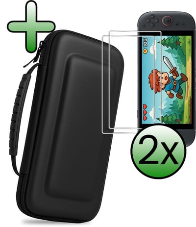 Hoesje Geschikt voor Nintendo Switch 2 Case Hoes Hard Cover Met 2x Screenprotector - Bescherm Case Geschikt voor Nintendo Switch 2 Hoes - Zwart