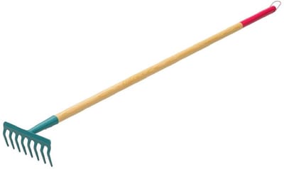 KADAX Hark voor dames, platte hark met lange steel, gazonhark voor tuin, stenen, takken, tuingereedschap, tuingereedschap, hooikoork, met harde kop (8 tanden)