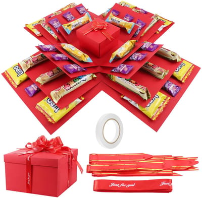 Allecto - Explosie Doos - DIY Verrassingsbox - Multifuntionele Cadeaubox - Rood - Cadeauverpakking - Handgemaakt - Geschikt voor Vrouwen, Mannen en...