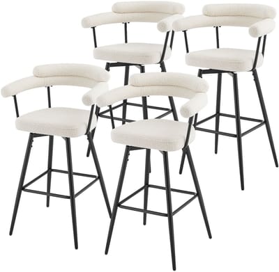 Set van 4 barkrukken 360° draaibaar Beige 61x103x55 cm met armleuning, rugleuning en voetensteun tot 120 kg ML-Design