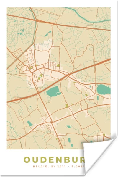 Poster Stadskaart - Oudenburg - Kaart - Plattegrond - België - 120x180 cm XXL
