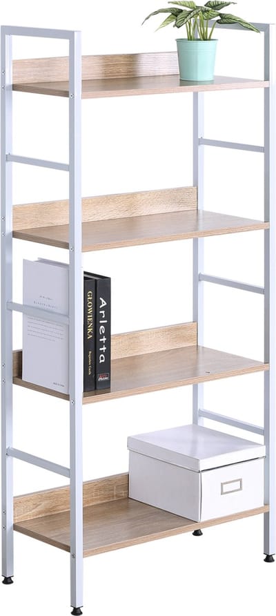 Happyment open boekenkast Bila - 4 planken - Voor kantoor - woonkamer - slaapkamer - 60 x 27.5 x 126 - industrieel ontwerp - vintage Wit/Oak