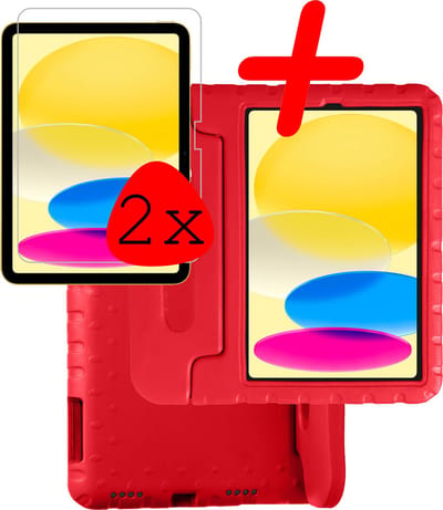 Hoesje Geschikt voor Apple iPad 10 (2022) - 10.9 inch - 10e Generatie - Met 2x Screenprotector - Kinderhoes Shockproof Bumper - Kidsproof Case - Tablet Hoes - Kinder Hoes Cover - Rood