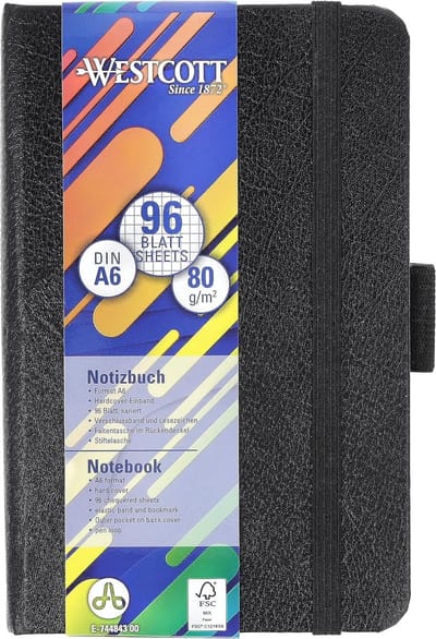 SnelShoppen - Notitieboek A6 Geruit - Luxe Hardcover - 192 Pagina's - 80 g/m² - FSC Mix Papier - Met Binnenvak, Bladwijzer, Elastiek en Penhouder - Id