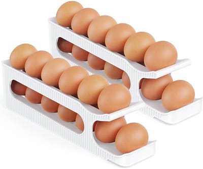 Famanu – Eierhouder Opslag - 2 Laags Ruimtebesparende Automatische Rollende Eierdispenser Containertray Voor Koelkastorganisatie - Keuken - 2 Stuks - Egg Holder