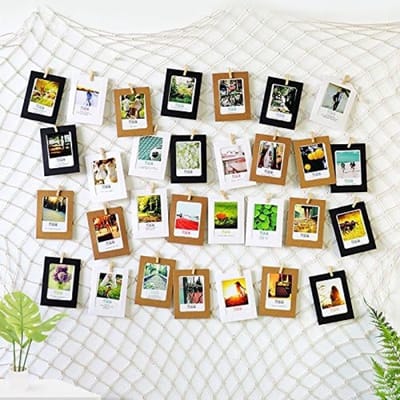 PromoHome Fotolijsten Collage Wanddecoratie Set met Visnet, 40 Houten en Hartvormige Klemmen, 10 Onzichtbare Nagels - Creatieve Foto Muur Decoratie voor Woonkamer, Slaapkamer, Kantoor, Feesten en Bruiloften