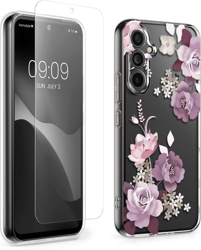 kwmobile telefoonhoesje geschikt voor Samsung Galaxy A54 5G hoes - Telefoonhoesje voor smartphone - Telefoon cover - Met glazen schermbeschermer - Bloesems en rozen design