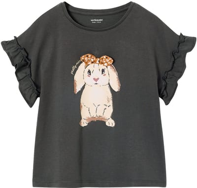 Vertbaudet Meisjes-T-shirt met iriserend motief en korte mouwen met ruches