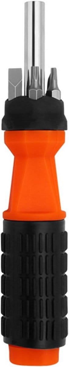 Veelzijdige 6-in-1 schroevendraaier set met magnetische as, 17 cm lang en verschillende bits voor precisiewerk