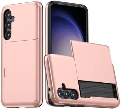 Hoesje met Kaarthouder Slider Geschikt voor Samsung Galaxy S25 | Back Cover Pasjeshouder Achterkant | Kaarthouder voor Twee Pasjes | Roze