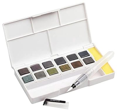 Reisformaat Schilderset met 12 Kleuren en Waterbrush voor Professionele Kunstenaars